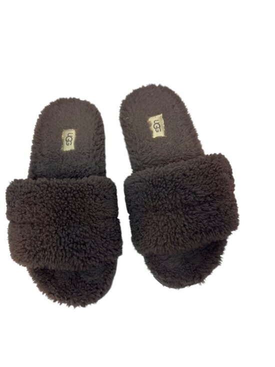 UGG Shoes - UGG Dark Brown Curly Fleece Fluff Cozetta Slide Slippers - Size 7